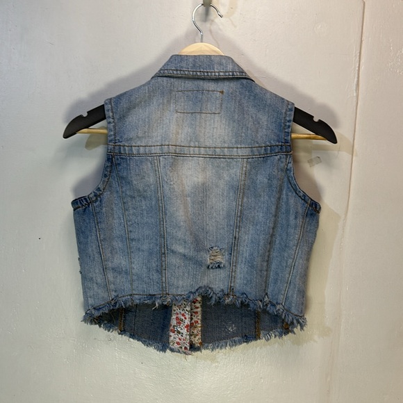 New Look Denim Cropped Distressed Vest-M-#0017 - Picture 2 of 9